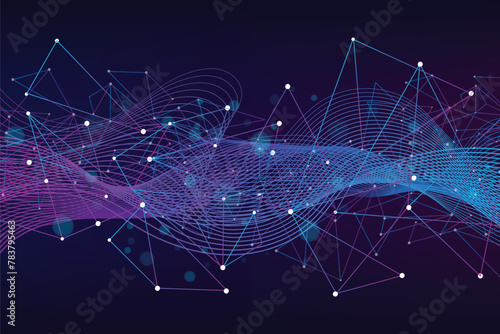 Abstract technology modern dynamic wave pattern with low poly plexus data connection concept