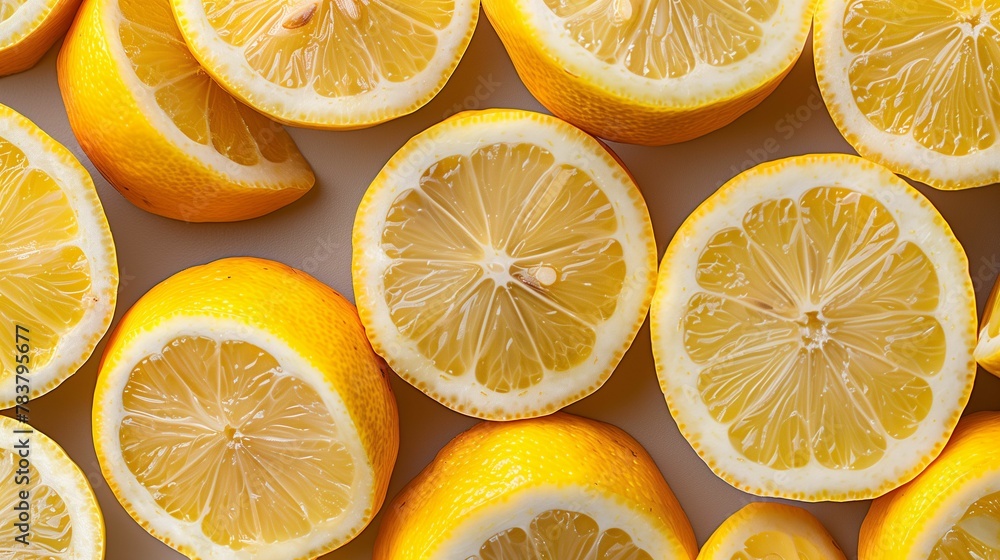 Fresh Sliced Lemons on Brown Background Fresh Sliced Lemons on Brown Background