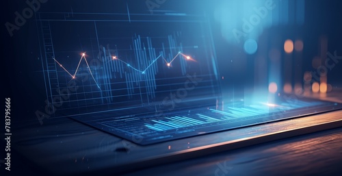Digital illustration of financial graphs and charts with glowing data points, set against an abstract background with dynamic lighting effects. 