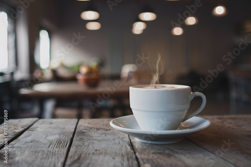 Blurred cafe background with wooden table  cozy ambiance