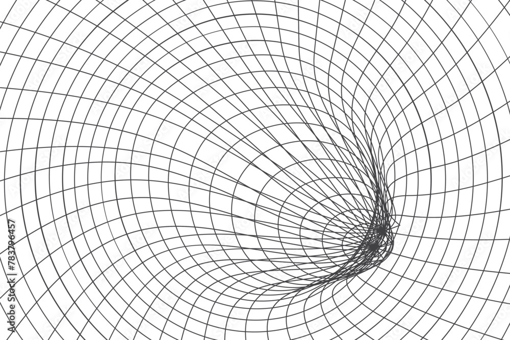 Wireframe abstract tunnel. 3D vector wormhole with a mesh structure. Vortex. Vector perspective grid background