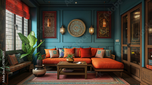 Moroccan Vibrant Bohemian Living Room with Exotic Decor 