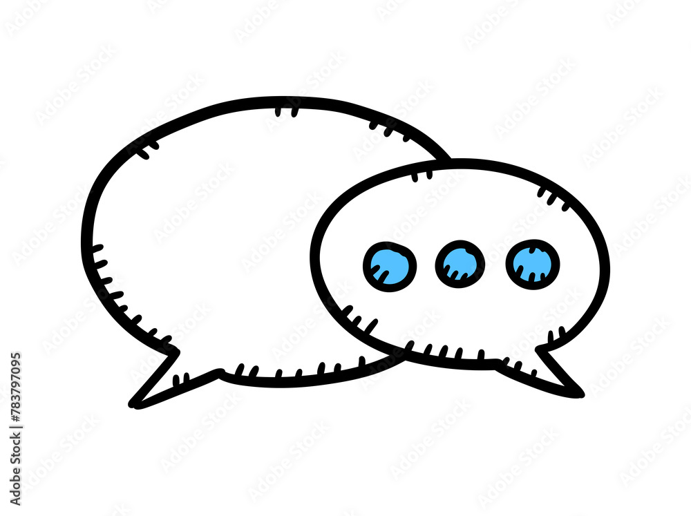 Illustration of a conversation cloud in cartoon style. Cartoon style conversation balloon represents a message application, instant messaging or voice call. Hand-drawn graphic in cartoon style. Illustration of a conversation cloud in cartoon style. Cartoon style conversation balloon represents a message application, instant messaging or voice call. Hand-drawn graphic in cartoon style.
