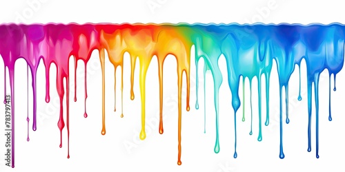 Colorful paint dripping on white background