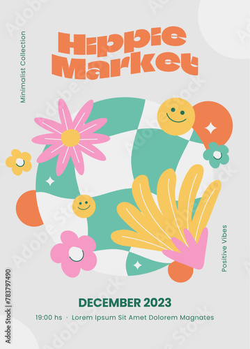 Hand drawn hippie market poster template