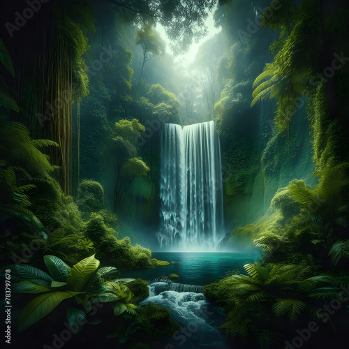 A waterfall hidden in the jungle 8  generative AI