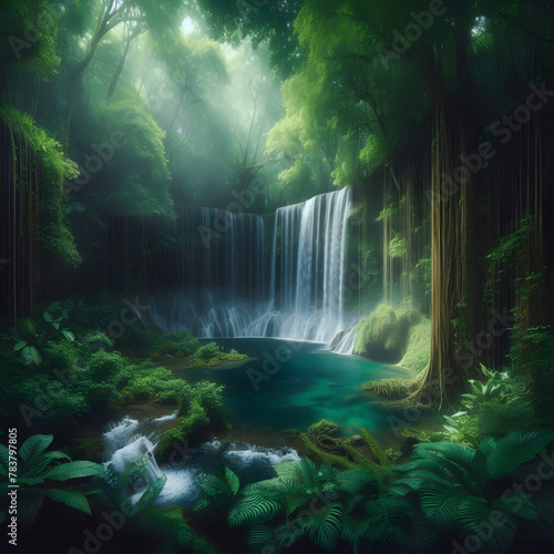 A waterfall hidden in the jungle 6  generative AI