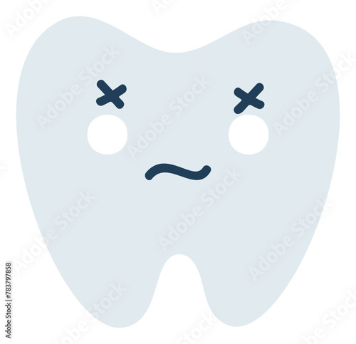 Gray tired tooth Emoji Icon. Cute tooth character. Object Medicine Symbol flat Vector Art. Cartoon element for dental clinic design, poster