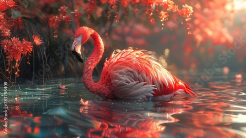 Majestic flamingo in sunset-lit waters photo
