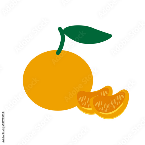 color isolated tangerine with slice in flat style in vector. image of natural healthy eco raw food.template for logo sticker poster print decor design