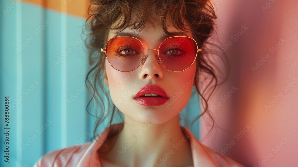 Fashionable woman in orange sunglasses