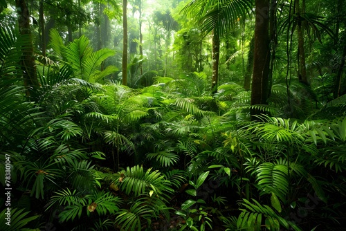Verdant Tropical Rainforest Scenery Teeming with Lush Vegetation and Thriving Ecosystem