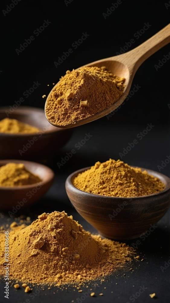 Asafoetida (powder) on a black background. Asafoetida (powder) on a black background.