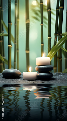 Stone stacking, meditation and relaxation scene
