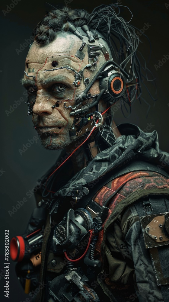 Futuristic cyborg portrait with advanced technology