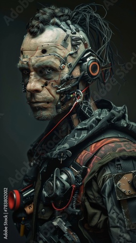Futuristic cyborg portrait with advanced technology