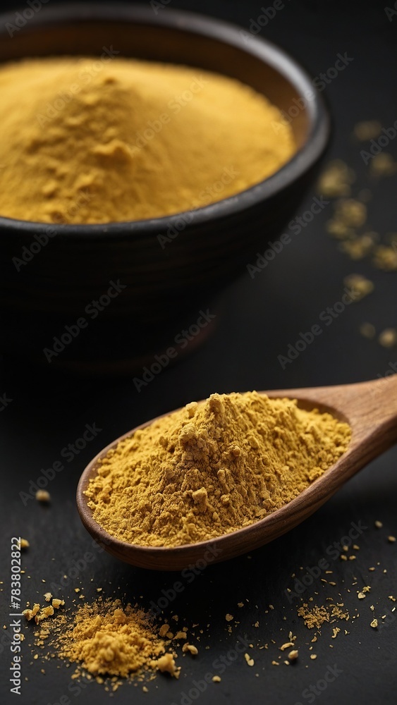 Asafoetida (powder) on a black background. Asafoetida (powder) on a black background.