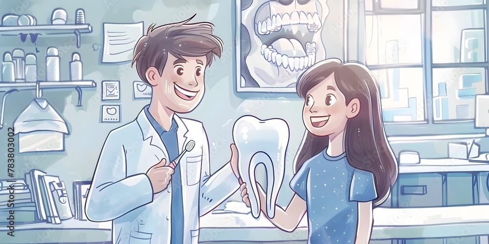 Dentist Showing Patient Proper Tooth Brushing Technique Using Dental Dentist showing patient proper tooth brushing technique using dental