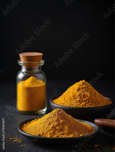 Asafoetida (powder) on a black background. photo