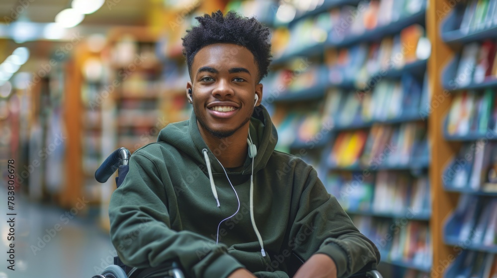 Naklejka premium Young Man in Wheelchair Smiling