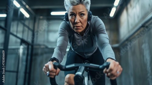 A Determined Woman Indoor Cycling