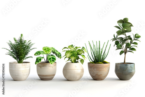 Variety of Potted Plants on White Background - 3D Render