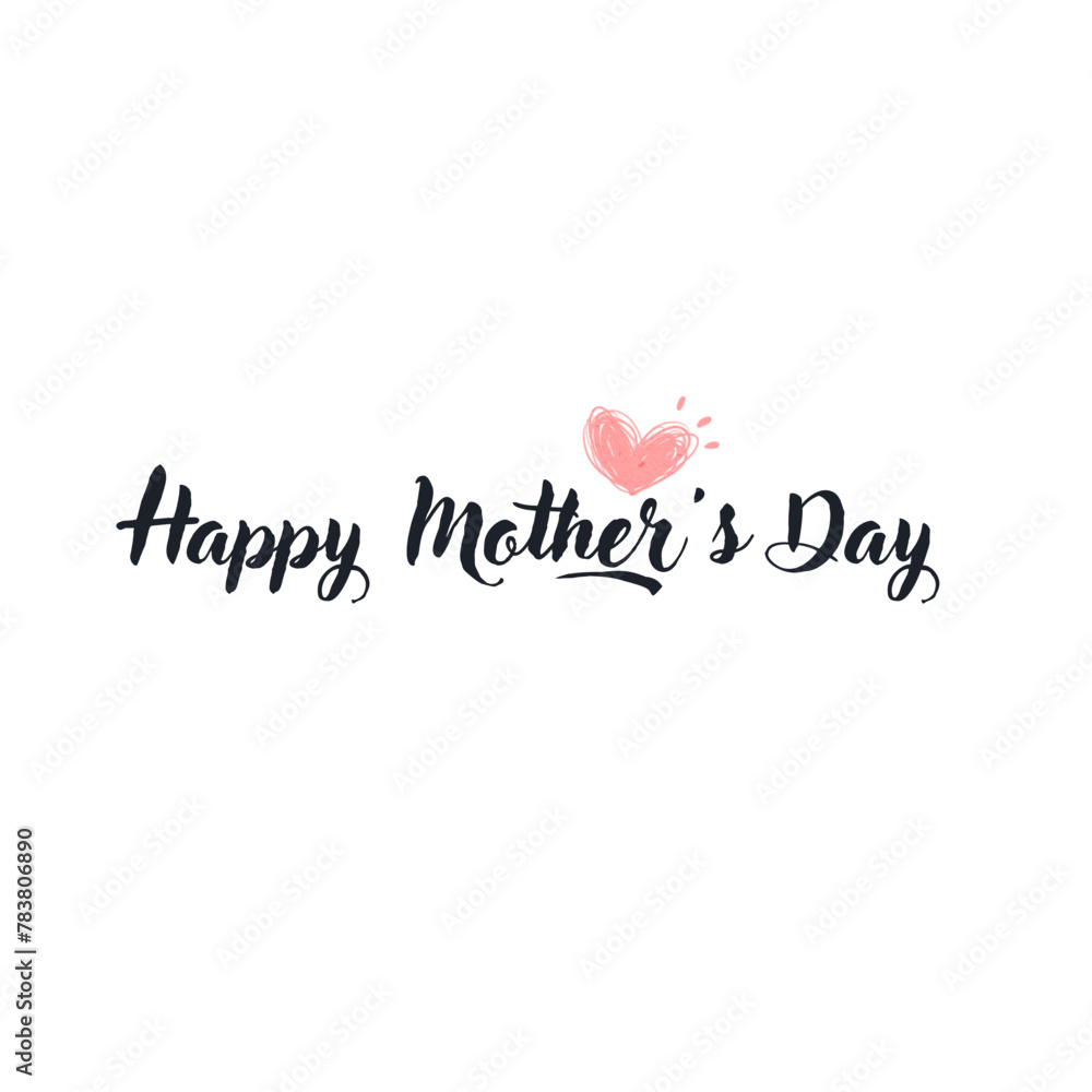 Mother's day greeting card , banner , poster . Vector banner with pink paper heart. Symbol of love and calligraphy text on white background.