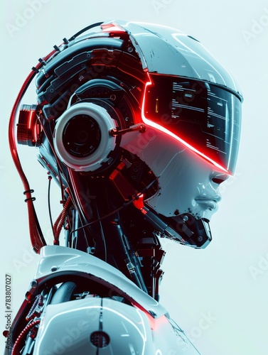 woman robot, bionic android, red and white style, cyberpunk future artificial intelligence