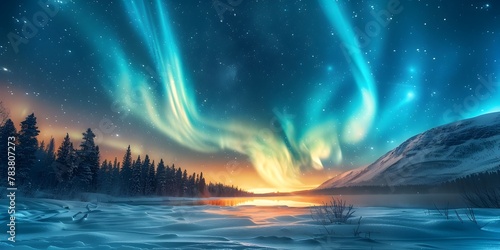 Captivating Aurora Borealis Illuminating the Snowy Landscape in a Magical Winter Nightscape