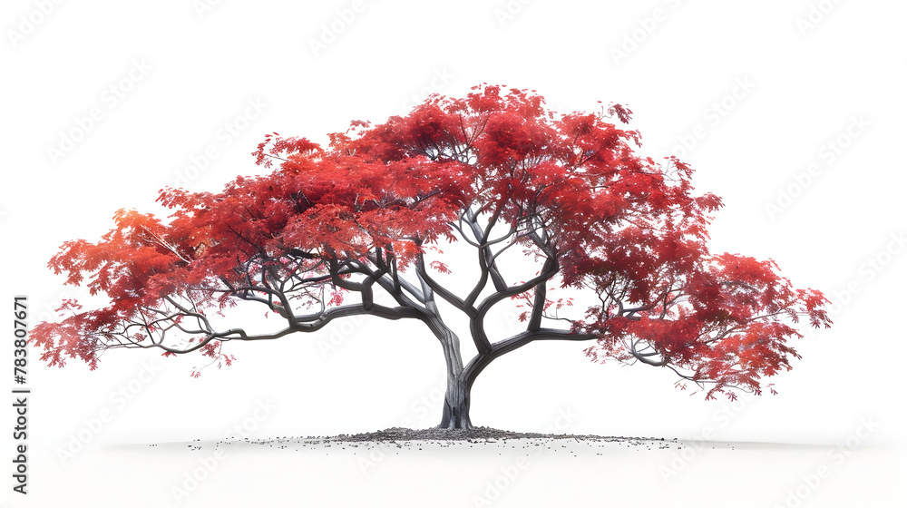 Autumn's Solitary Red Japanese Maple Tree in Ultrahigh Definition 3D Rendering