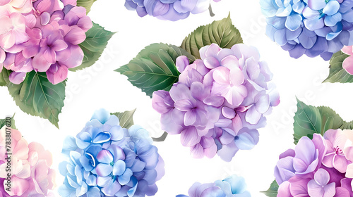 Pastel Watercolor Hydrangea Pattern with a Touch of Lavender