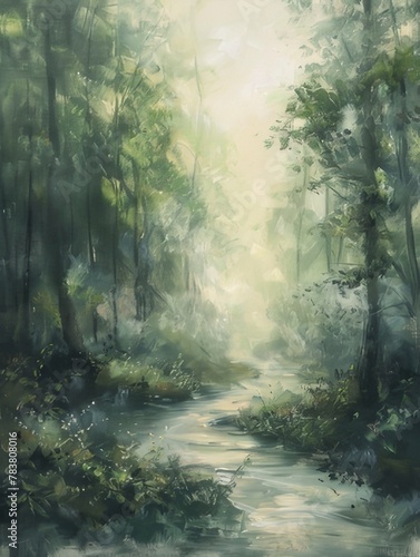 Foggy Forestscape Painting Setting © lan