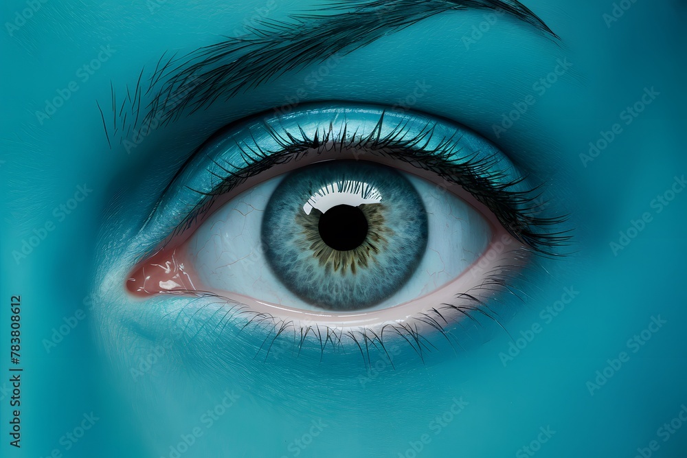 Fototapeta premium Perfect blue eye macro in sterile environment, vision concept