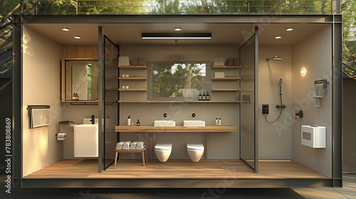 3D model of modern restroom, Generative ai