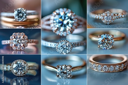 A collage of images showcasing diamonds being worn at various life events, from weddings and anniversaries to birthdayas and graduations, highlighting their versatility and timeless appeal