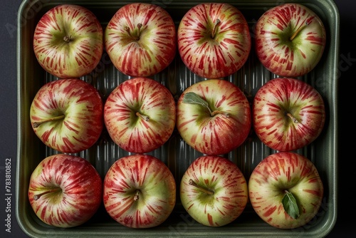 Ripe apples in a wooden box, high-quality photography shot, perfect for food and garden enthusiasts