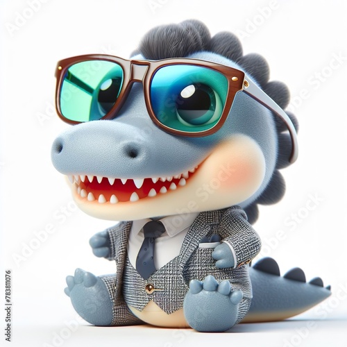 a cute Alligator wearing suit and cool fashion eyeglasses , funny, happy, smile, white background