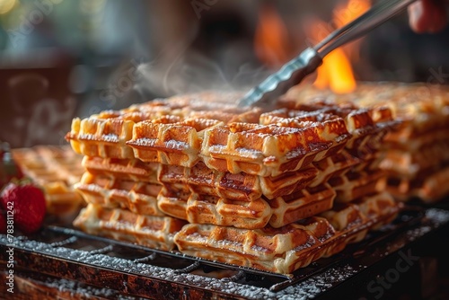 Delectable grilled waffles are being cooked to perfection, with the fire giving a smoked flavor accent