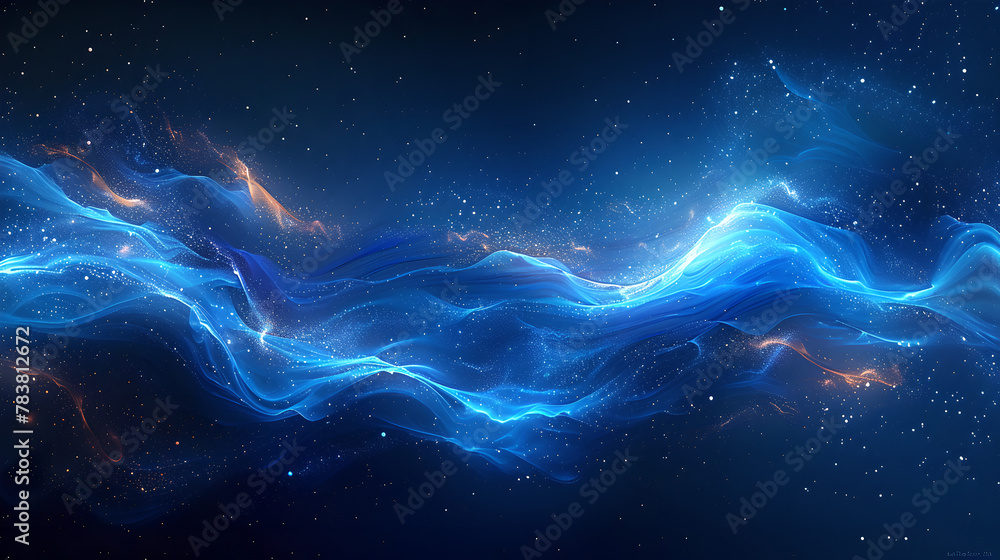 Luminous Blue Energy Waves Rippling Through Stardust, Generative AI Luminous Blue Energy Waves Rippling Through Stardust, Generative AI