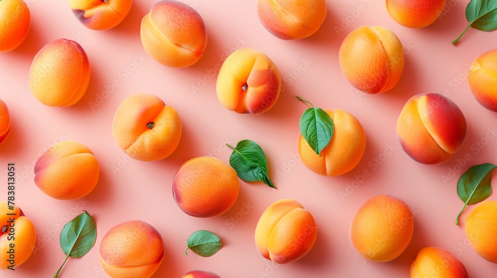 Fresh Apricots Arrangement on Pastel Background Fresh Apricots Arrangement on Pastel Background