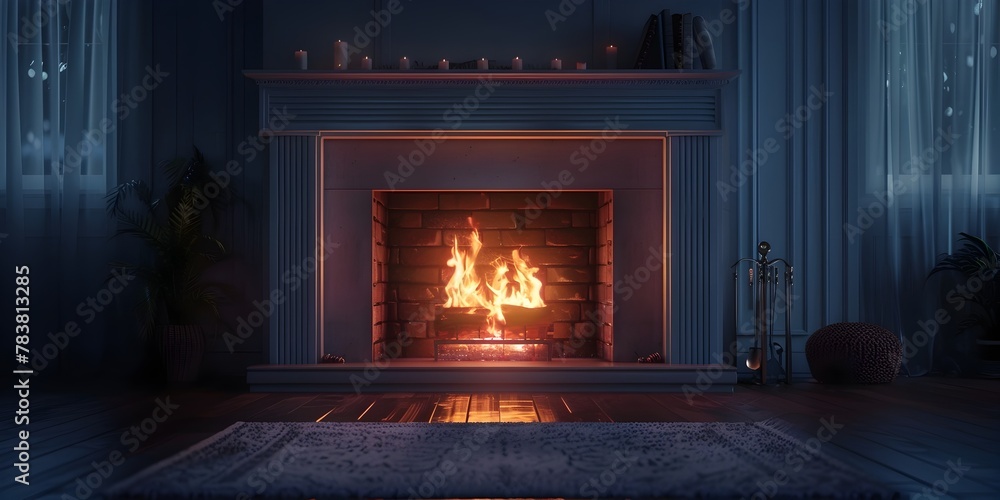 Cozy Fireplace Glowing in a Soothing Gradient Winter Night Scene Cozy Fireplace Glowing in a Soothing Gradient Winter Night Scene