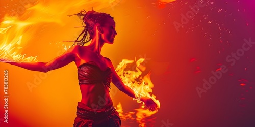 Captivating Fire Dancer Aglow in Dramatic Magenta and Orange Gradient
