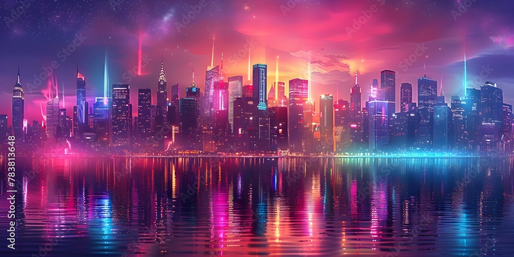 Mesmerizing Neon Lit Cityscape A Vertical Dance of Light Color and Ambition