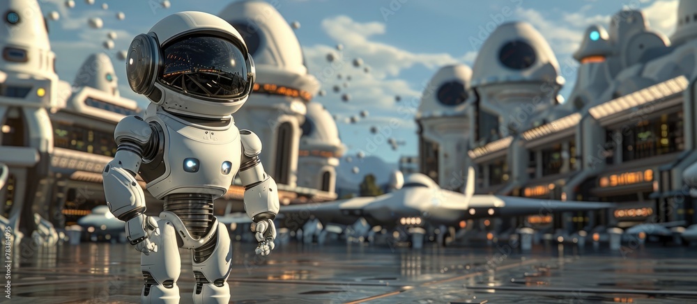 Futuristic Spaceport with Robotic Visitors on Distant Planet Showcase