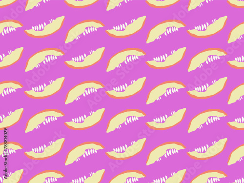 Seamless pattern made of melon (with seeds), isolated on light purple background (backdrop). Food. vector illustration.