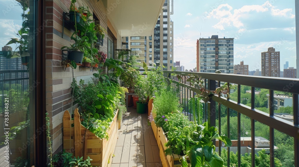A balcony in the city becomes a lush urban garden, where an enthusiast grows a rich tapestry of plants and herbs. This verdant escape highlights how even in crowded city spaces