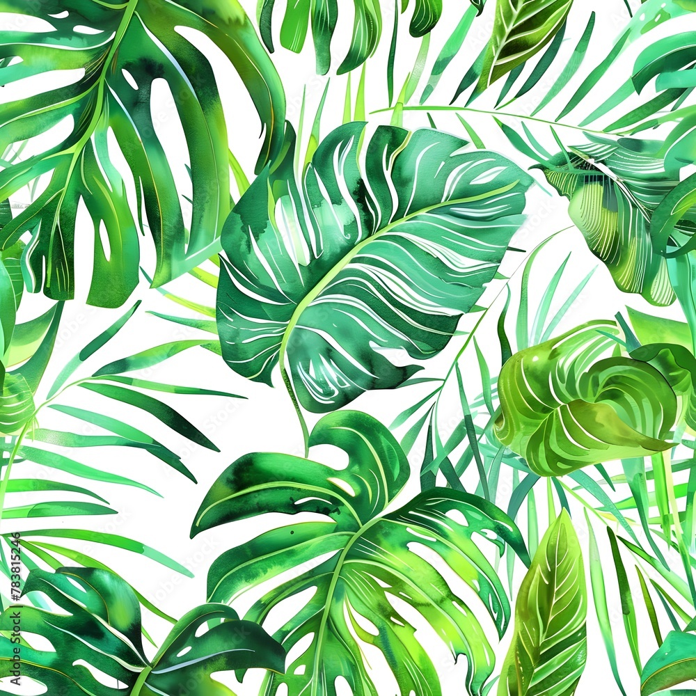 Trendy tropical seamless background pattern with watercolor style.