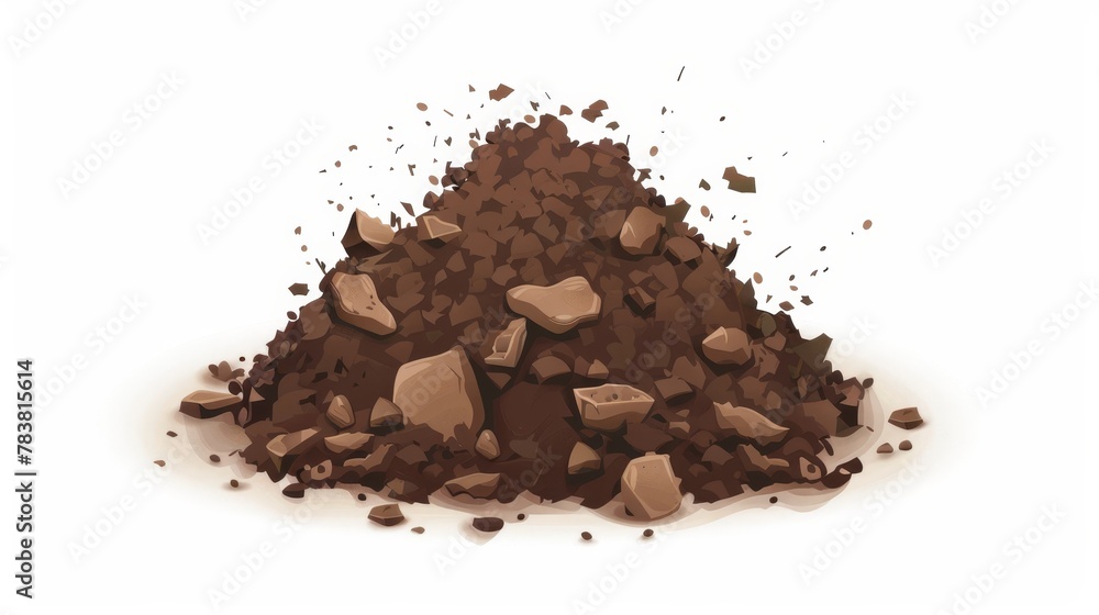 Agricultural, gardening, farm, nature environment design graphic element of a pile of soil, dirt heap on a white background. Modern illustration of compost or fertilizer in realistic 3D. Agricultural, gardening, farm, nature environment design graphic element of a pile of soil, dirt heap on a white background. Modern illustration of compost or fertilizer in realistic 3D.