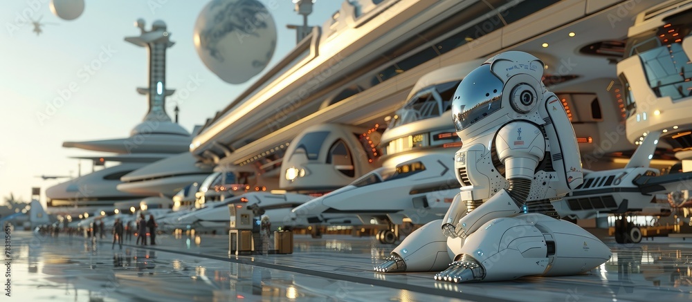 Futuristic Spaceport with Sleek Spacecraft and Exotic Alien Visitors