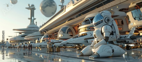 Futuristic Spaceport with Sleek Spacecraft and Exotic Alien Visitors